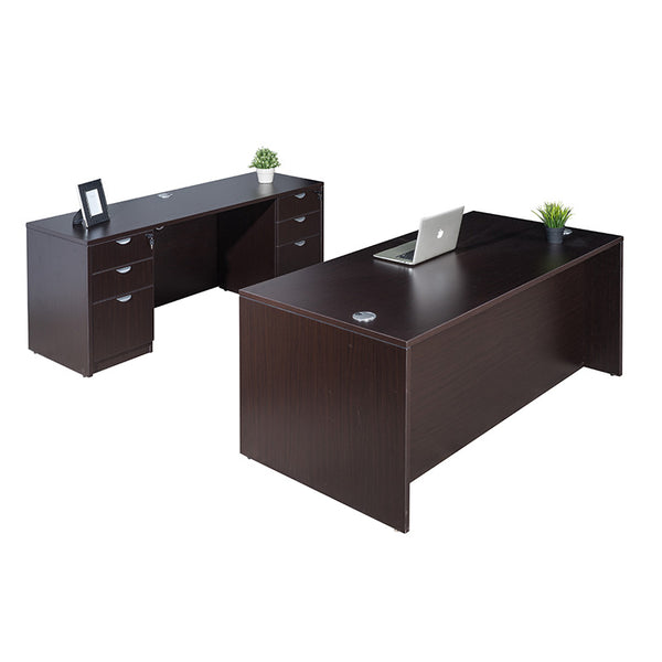 Office Suite - Desk and Credenza with Dual File Storage Pedestals