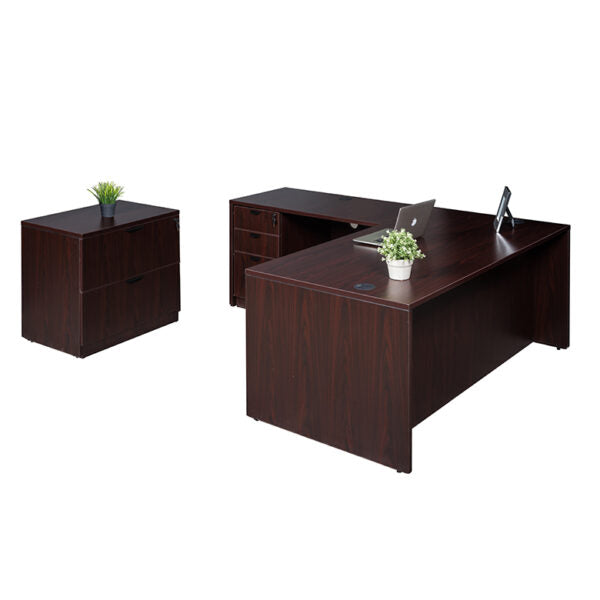 Commercial Office Suite - Executive L-Shape Corner Desk with File Storage Pedestal and Lateral File