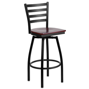 Duty-Built® Ladder-Back Metal Swivel Barstool - Wood Seat