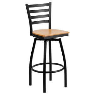 Duty-Built® Ladder-Back Metal Swivel Barstool - Wood Seat