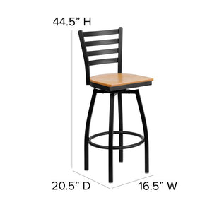 Duty-Built® Ladder-Back Metal Swivel Barstool - Wood Seat