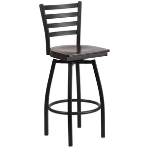 Duty-Built® Ladder-Back Metal Swivel Barstool - Wood Seat